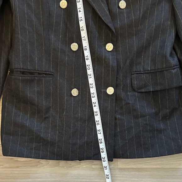 Elegant Double-Breasted Black  VTG Pinstripe Blazer 3/4 sleeve patrick hellman - Picture 2 of 8